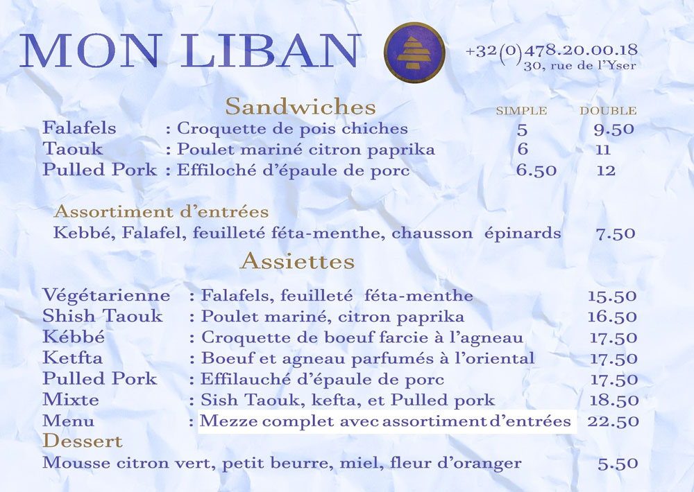 menu à emporter